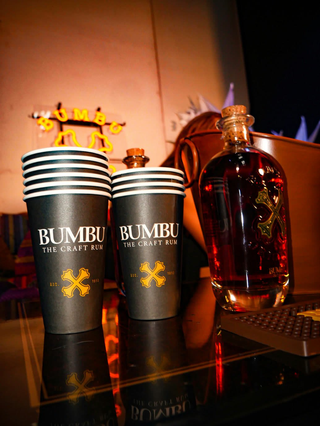 Bumbu Rum cups and bottle at a Studio 88 event